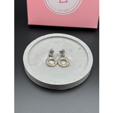 Alsem 925 Gümüş Taş Işlemeli Gold Şeritli Küpe , x Model Pırlanta Kesim Küpe