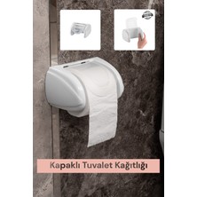 Muf Home Kapaklı Tuvalet Kağıtlığı Şeffaf Yapışkanlı Tuvalet Kağıtlığı Aparatı - Duvara Asılabilir