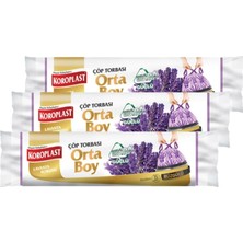 Koroplast Ekstra Güçlü Orta Boy Lavanta Kokulu Büzgülü Çöp Torbası 55x60 cm - 15'li x 3 Adet