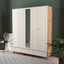 T&B Toprak 5 Kapaklı Çekmeceli Gardırop - Mdf Kapak