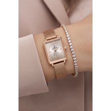 Daniel Klein Altın Sarısı Hasır Çelik Bilezik 23 mm Dikdörtgen Kadın Kol Saati, Taşlı Bileklik Hediyeli