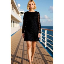 Benerly Kadın Büyük Beden Bisiklet Yaka Standart Kol Çiçekli Desenli Örme Elbise Fonksiyonel Rahat