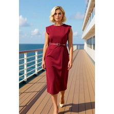 Benerly Kadın Büyük Beden Bisiklet Yaka Kolsuz Dokuma Midi Elbise Fonksiyonel Dayanıklı Kaliteli Şık