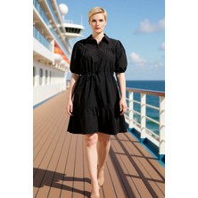 Benerly Kadın Büyük Beden Gömlek Yaka Balon Kol Düz Dokuma Gömlek Elbise 99 Karakter Fonksiyonel Şık