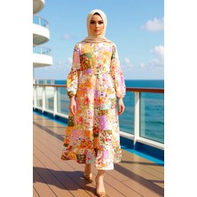 Benerly Kadın Yaka Standart Kol Görünümlü Dokuma Elbise Fonksiyonel Dayanıklı Kaliteli