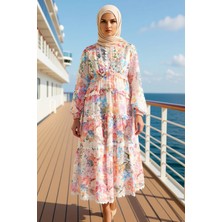 Benerly Kadın Bisiklet Yaka Standart Kol Bodycon Kalıp Şifon Dokuma Maxi Elbise Fonksiyonel Modern