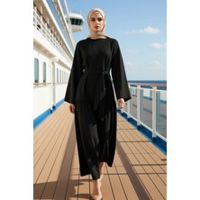 Benerly Kadın Bisiklet Yaka Ispanyol Kol A Line Kalıp Görünümlü Dokuma Maxi Elbise Dayanıklı