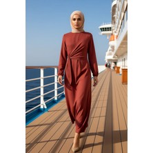 Benerly Kadın Bisiklet Yaka Standart Kol A Line Kalıp Dokuma Elbise Uzun Kollu Fonksiyonel Estetik