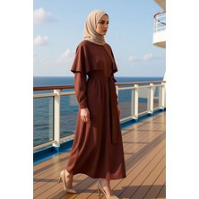 Benerly Kadın Bebe Yaka Standart Kol Uzun Kollu A Line Kalıp Dokuma Elbise Fonksiyonel Dayanıklı Şık