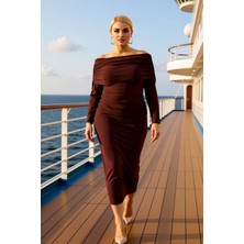 Benerly Kadın Carmen Yaka Düşük Kol Maxi Örme Elbise Fonksiyonel Kaliteli