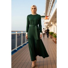 Benerly Kadın Bisiklet Yaka Standart Kol Triko Elbise Maxi Kalıp Düz Desen Fonksiyonel Dayanıklı Şık