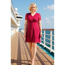 Benerly Kadın Büyük Beden V Yaka Kısa Kol Tül Örme Ekose Kareli Elbise Fonksiyonel Dayanıklı Rahat