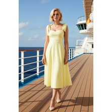 Benerly Kadın Kalp Yaka Kolsuz Maxi Elbise Düz Brode Kalıp Skater Kaliteli