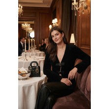 Lela Premium Regular Fit V Yaka Çift Kemerli Peluş Hırka Bayan Hırka 680HI00112