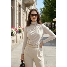 Lela Streç Büzgü Detaylı Slim Fit Dik Yaka Bluz Bayan Bluz 669925