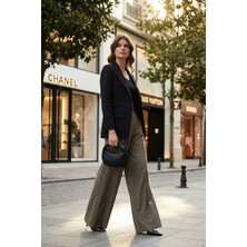 Lela Pileli Wide Leg Yüksek Bel Geniş Paça Kemerli Palazzo Pantolon Bayan Pantolon 68351070