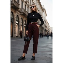 Lela Regular Fit Yüksek Bel Düz Paça Kemerli Pantolon Bayan Pantolon 68350938