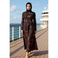 Benerly Kadın Dik Yaka Standart Kol Bodycon Kalıp Batik Desenli Maxi Elbise Fonksiyonel Dayanıklı Şık