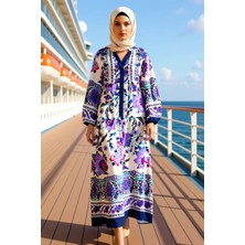 Benerly Kadın Yaka Reglan Kol Uzun Kollu Maxi Elbise Dokuma Fonksiyonel Kaliteli