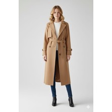 Ebra Astarlı Bdart Düğmeli Kruvaze Yaka Kadın Uzun Trenç  Mont Bonds Star Giyim