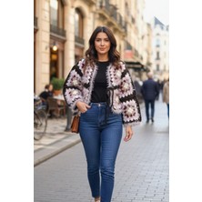 Artepieza El Örgüsü Motifli Koton Tüylü Hırka-Özel Tasarım Renkli Motifli Örgü Ceket-Vintage Stil El Yapımı Örgü