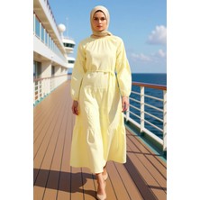 Benerly Kadın Dik Yaka Standart Kol A Line Kalıp Düz Desenli Maxi Elbise Fonksiyonel Dayanıklı Şık