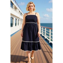 Benerly Kadın Büyük Beden Kare Yaka Ince Askılı Düz Desen Dokuma Elbise Fonksiyonel Dayanıklı Spor