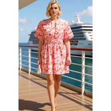 Benerly Kadın Bisiklet Yaka Kısa Kol A Kesim Mini Dokuma Elbise Fonksiyonel Dayanıklı Şık %100 Pamuk