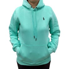 Polo Kadın Yeşil Kapüşonlu Kanguru Cepli Üç Iplik Sweat Shirt Ksk-Pl