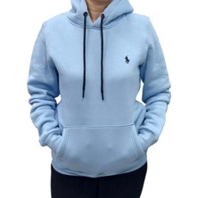Polo Kadın Mavi Kapüşonlu Kanguru Cepli Üç Iplik Sweat Shirt Ksk-Pl