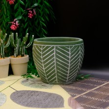BGG Yaprak Çizgi Desenli Dekoratif Beton Saksı