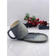Atolye Okyanus Stoneware Gri-Lacivert Seramik Fincan & Oval Tabak Seti |galaxy