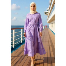 Benerly Kadın Yaka Standart Kol Düğmeli Maxi Elbise Fonksiyonel Dayanıklı Kaliteli Konforlu Şık