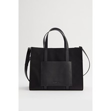 Manuka Urban Tote Çanta Siyah Teknik Kumaş ve Deri Garnili Kadın Kullanımı İçin Şık Tasarım