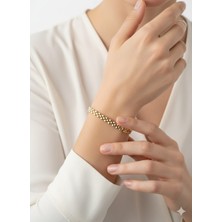 Akfecan Çelik Gold Renk Kadın Hasır Örgü Bileklik