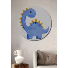Teona Ahşap Dekoratif Ahşap Yuvarlak Tablo Mavi Dinozor