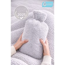 Ecuy Sıcak Su Torbası Yumuşacık Peluş Kılıflı Sıcak Su Torbası 2l Kapasiteli Yıkanabilir Kılıf Gri