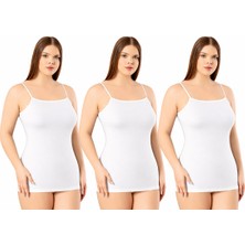 İncili 3'lü Set Kadın Büyük Beden Ip Askılı Atlet - (Beyaz)