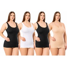 İncili 4'lü Set Kadın Büyük Beden Geniş Askılı Atlet (2 Siyah - 1 Beyaz - 1 Ten)