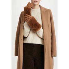 Robanu Kadın Camel Kürklü Süet Dokulu Lüks Kışlık Eldiven