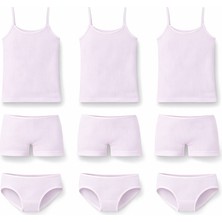 İncili 9'lu Set Kız Çocuk Atlet Külot Boxer Takım - (Ekru - Pudra - Pembe - Lila)