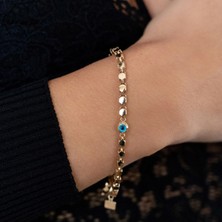 Oroline Kuyumculuk 14 Ayar Pullu Nazarlı Kadın Altın Bileklik