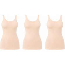 İncili 3'lü Set Kadın Büyük Beden Geniş Askılı Atlet - (Ten)