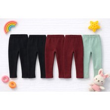 İncili 5'li Set Şardonlu Kışlık Bebek Tayt (2 Siyah - 1 Çağla Yeşili - 2 Bordo)