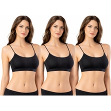 İncili 3'lü Set Kadın Ip Askılı Pedli Büstiyer - (Siyah)