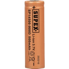 Temiz Pazar Supex 14500-900D Li̇tyum Ion 3.7 Volt 900 Mah Şarj Edi̇lebi̇li̇r Düz Kafa Başliksiz Pi̇l Tekli̇