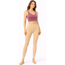 İncili 2'li Set Kadın Büstiyer ve Tayt - (Ten - Mürdüm)