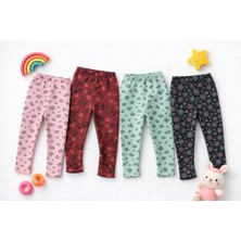 İncili 4'lü Set Kışlık Şardonlu Baskılı Çocuk Tayt Seti - Sıcak ve Esnek - (Siyah - Çağla Yeşili - Bordo - Pembe)