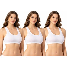 İncili 3'lü Set Kadın Geniş Askılı Pedli Büstiyer - (Beyaz)