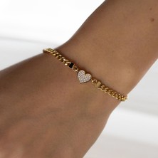 Oroline Kuyumculuk 14 Ayar Altın Kalpli Taşlı Kadın Bileklik